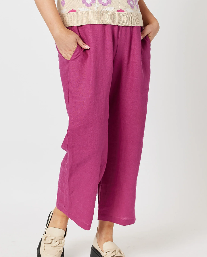 Gordon Smith Jersey Wasit Linen Wide Leg Pant in Magenta