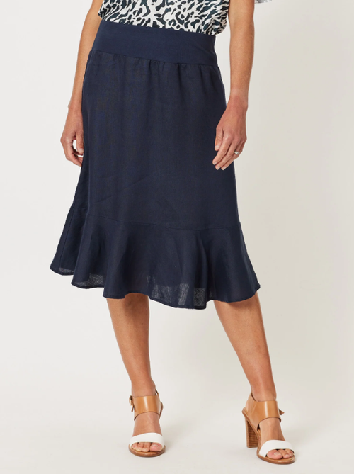 Gordon Smith Piccolo Line Fluet Hem Skirt in Navy