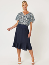 Gordon Smith Piccolo Line Fluet Hem Skirt in Navy