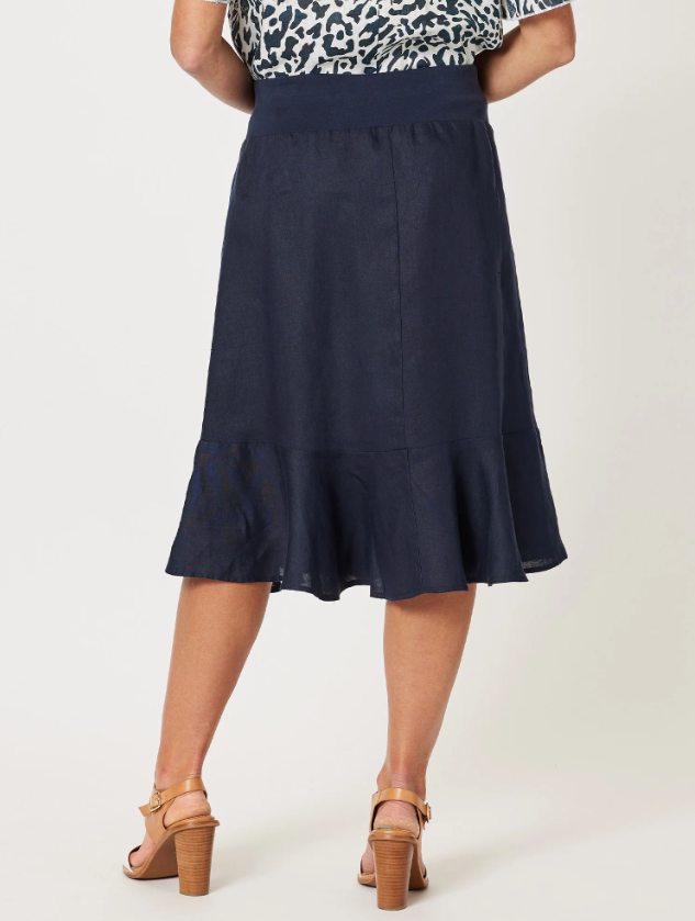 Gordon Smith Piccolo Line Fluet Hem Skirt in Navy