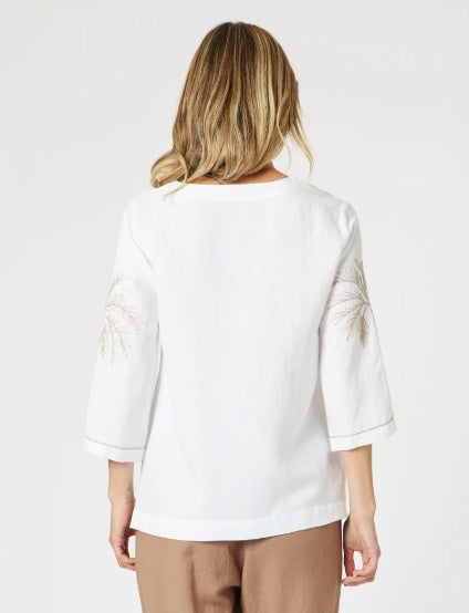 Gordon Smith Palm Embroidery Lino Top