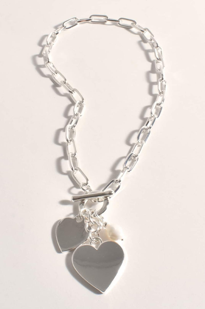 Adorne Double Heart Necklace Silver AND 2340