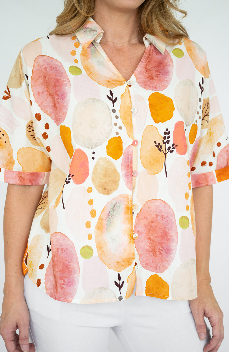 Jolie Saule Orange Print Short Sleeve Shirt