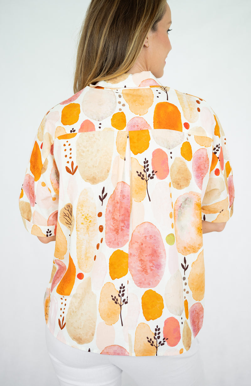 Jolie Saule Orange Print Short Sleeve Shirt