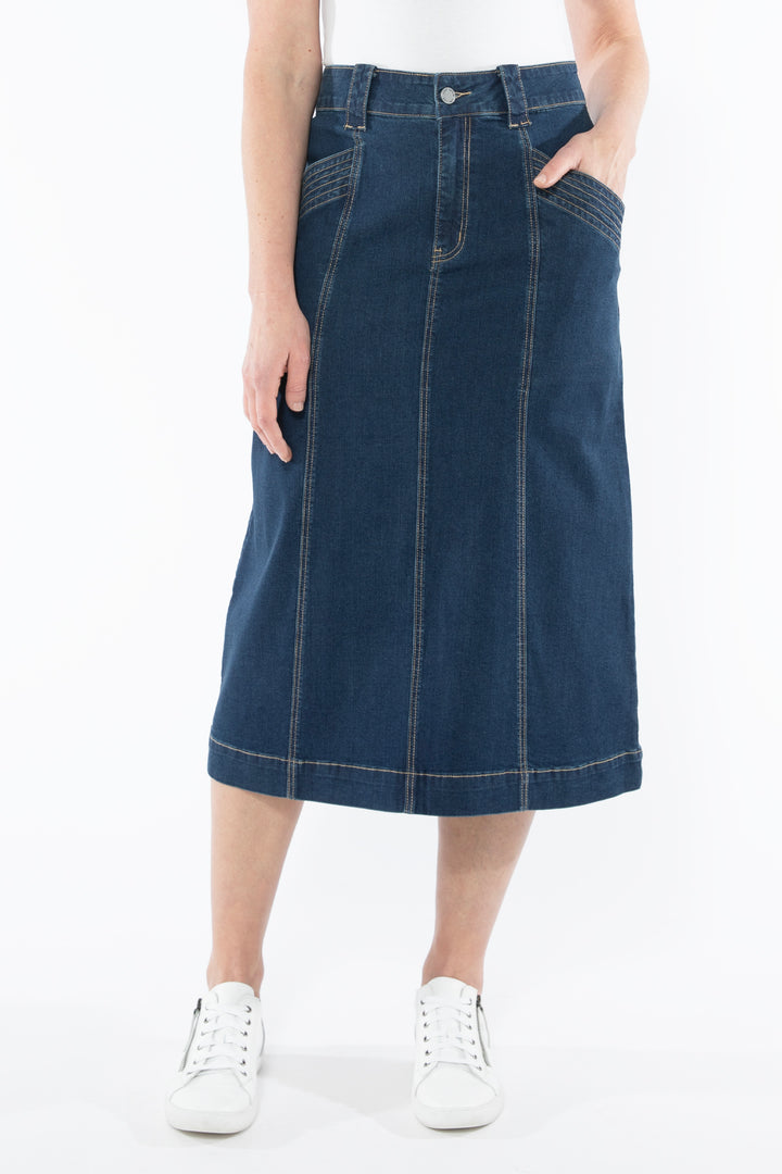 Jump Top Stitched Stretch Denim Skirt