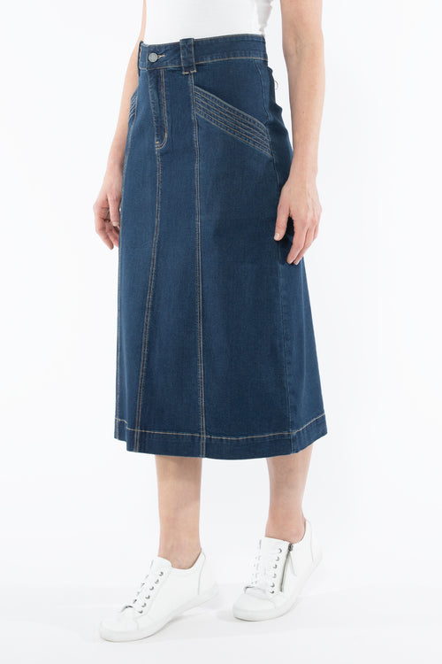 Jump Top Stitched Stretch Denim Skirt