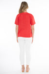 Jump V Neckline Short Sleeve Linen Top in Poppy