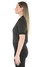 Jump Short Sleeve Lurex Pullover in Black