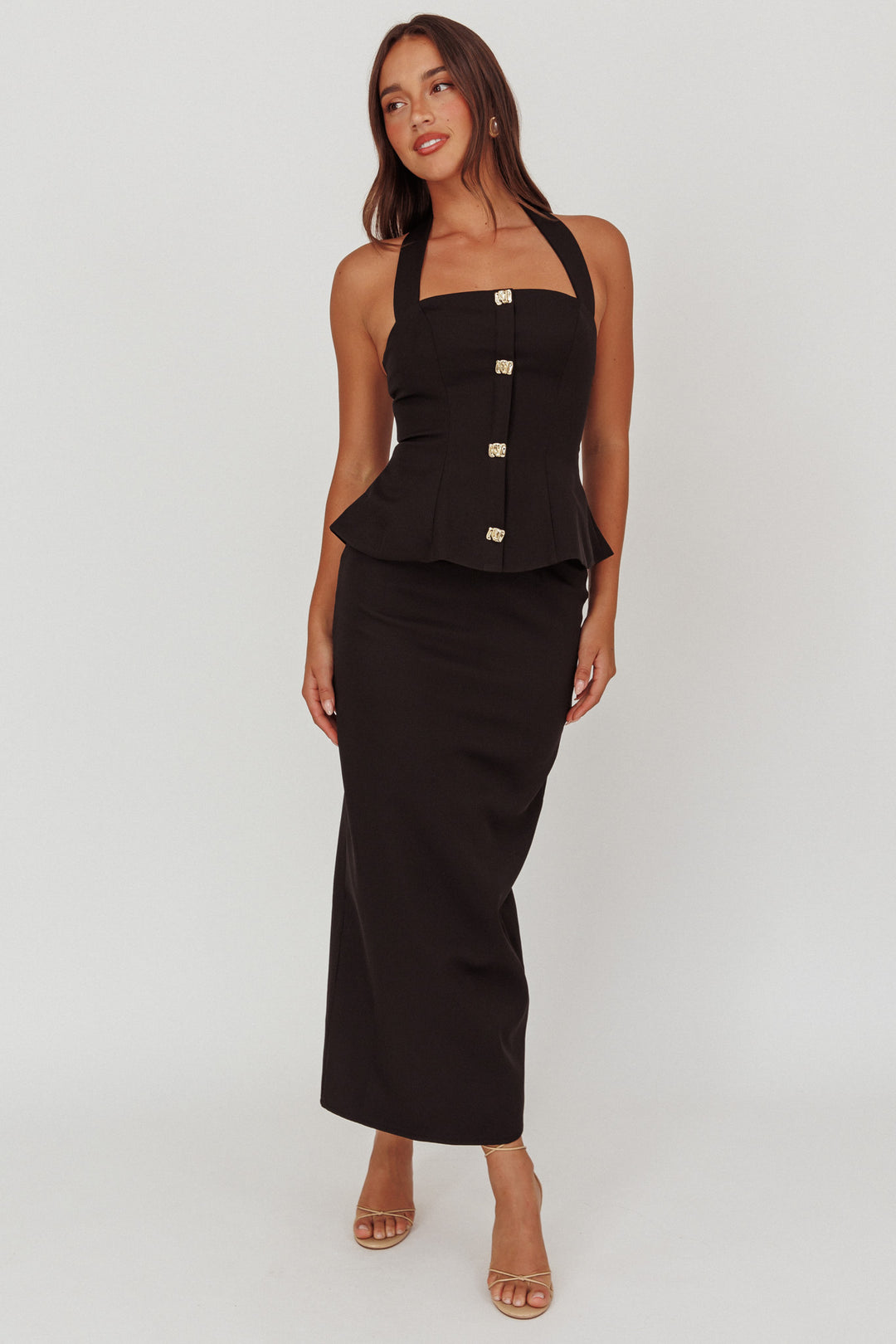 Halter Peplum Top in Black