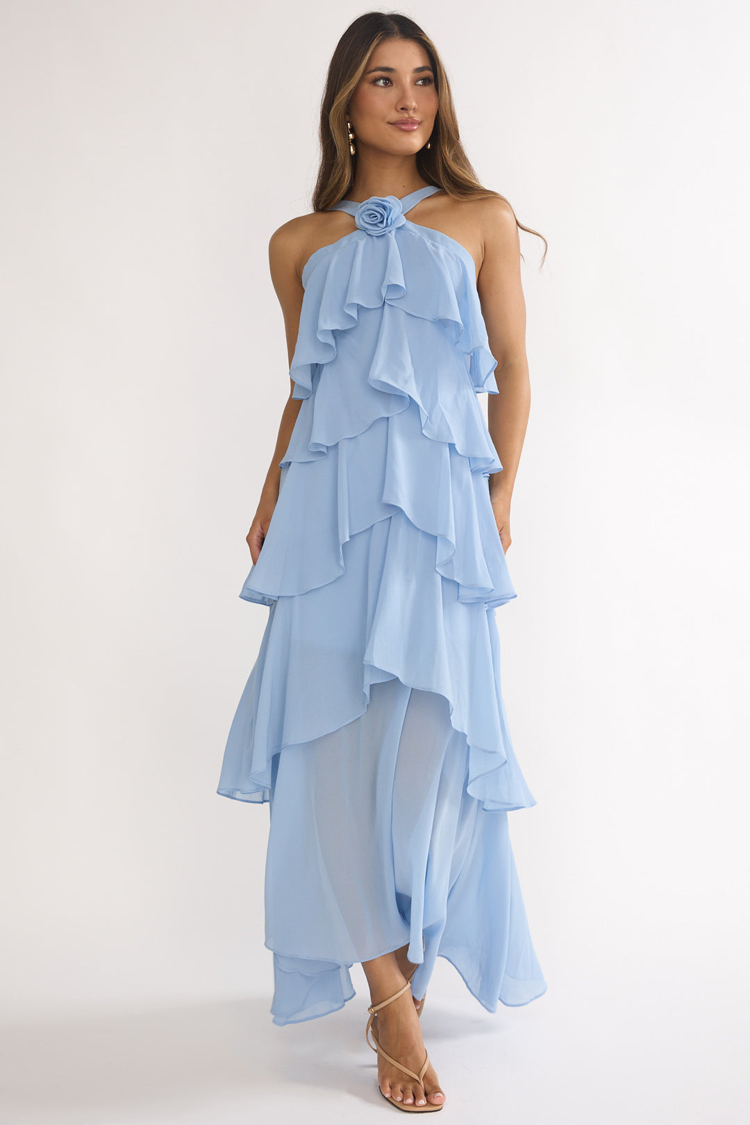 Saints & Secrets Layered Rosette Maxi Dress