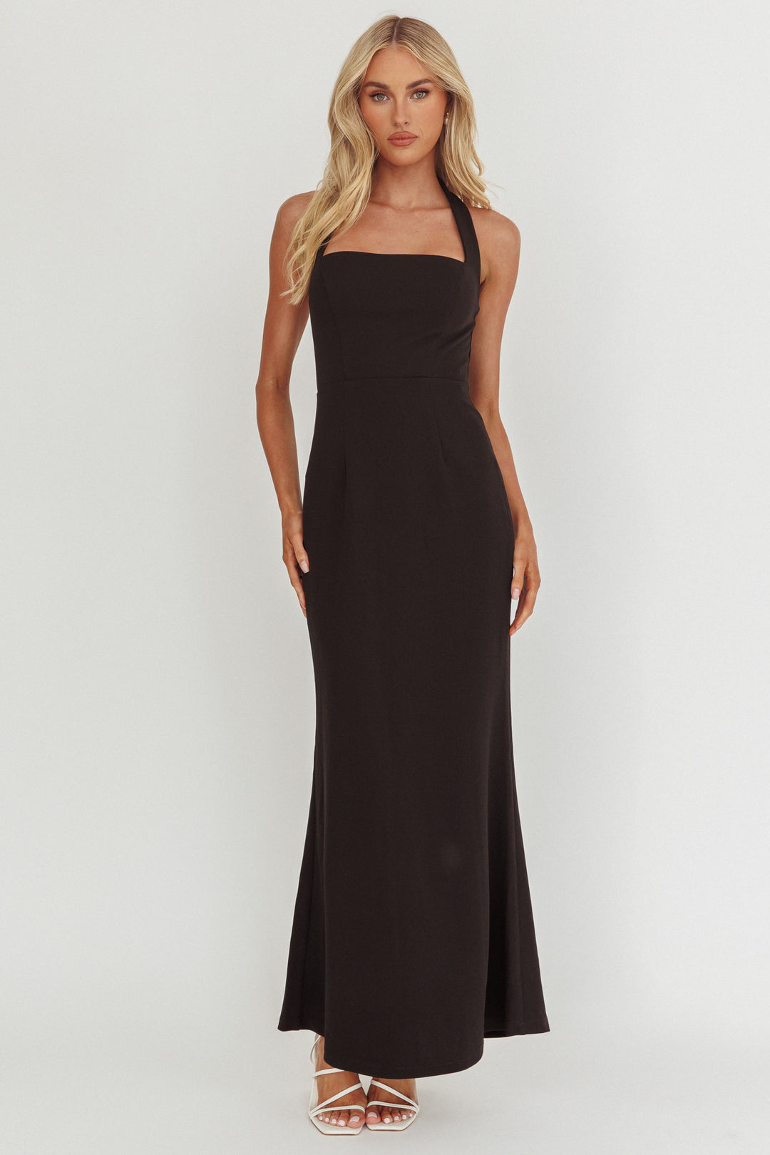 Halter Neck Maxi Dress in Black