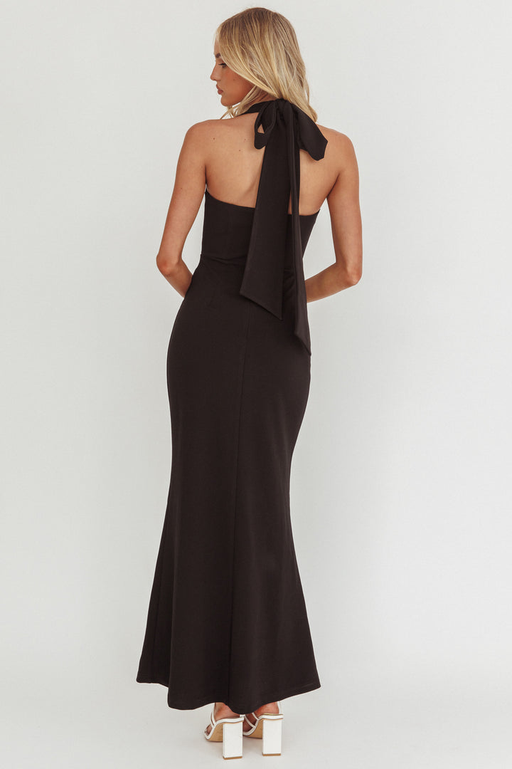 Halter Neck Maxi Dress in Black