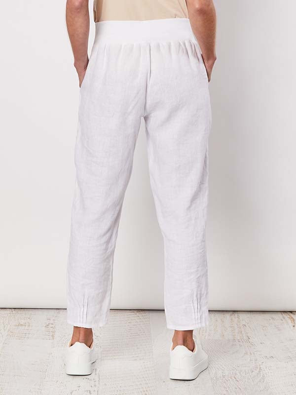 Gordon Smith Ribbed Waist Linen Pant in white