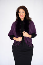 Willow Tree Faux Fur Knit Poncho in Purple