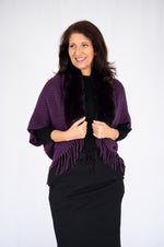 Willow Tree Faux Fur Knit Poncho in Purple