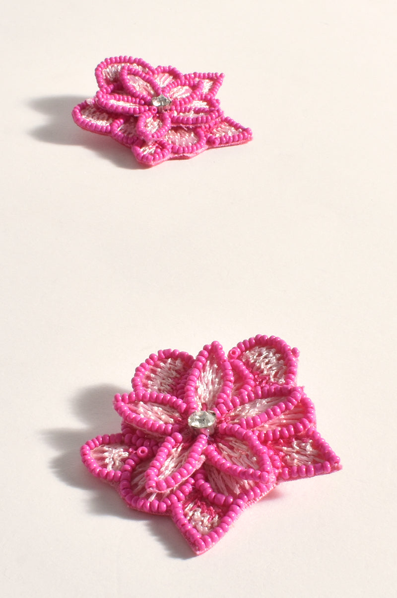 Adorne Layered Hand Stitched Flower Earrings in Pink AEA3161
