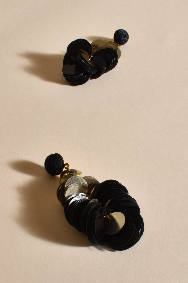 Adorne Sequinned Cocktail Earrings AEA3165 BlackGold