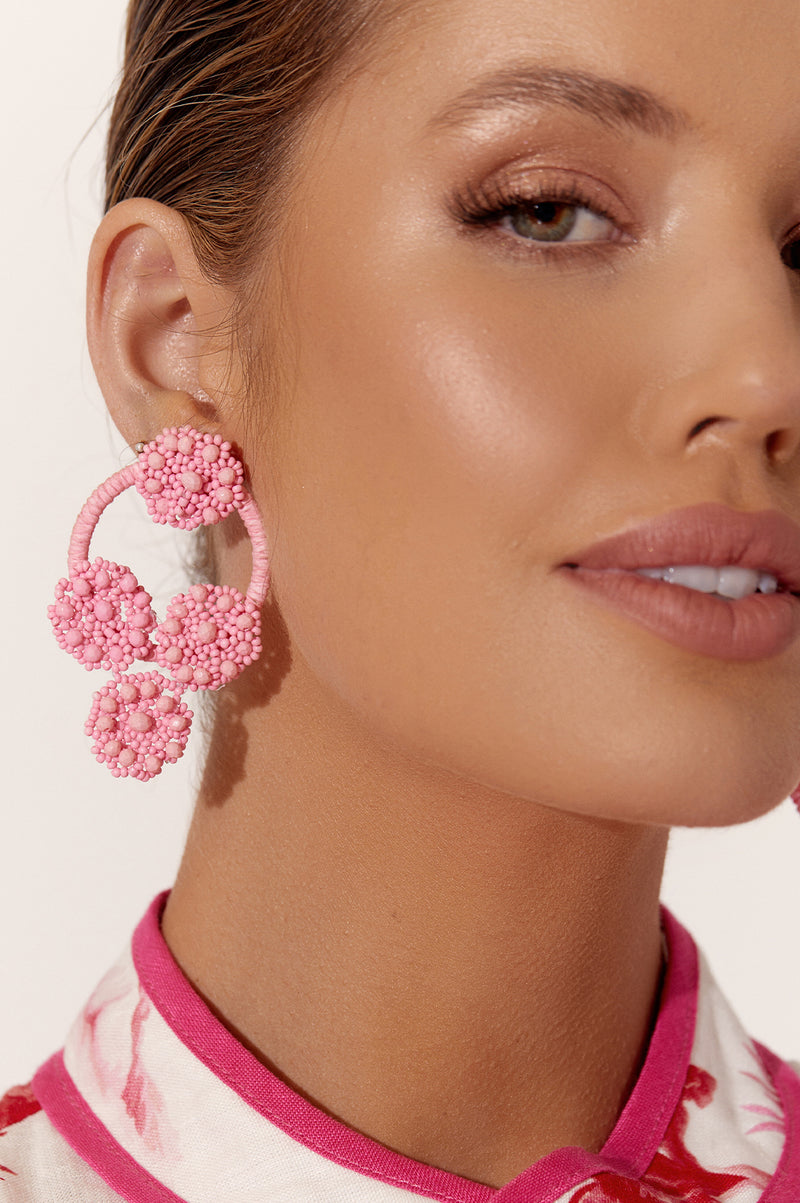 Adorne Beaded Crochet Ring Front Earrings in Pink AEA3219