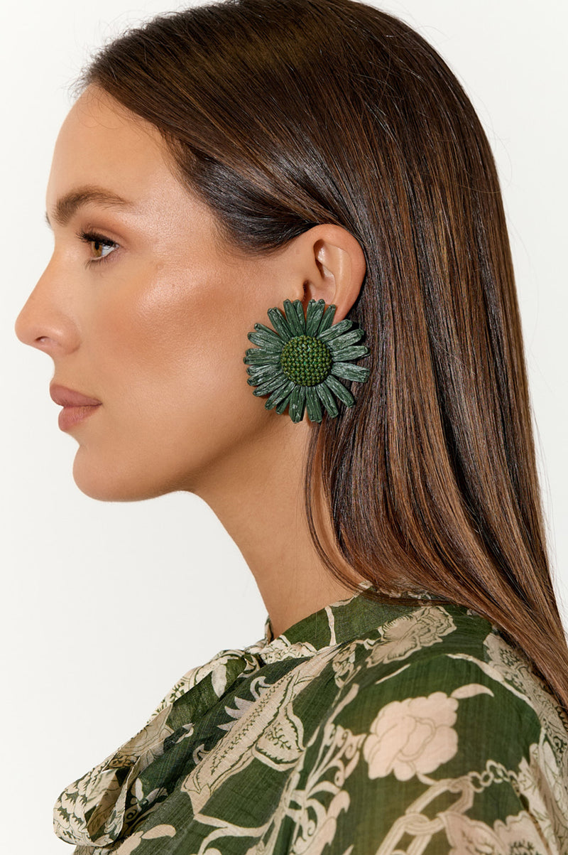 Adorne Large Daisy Stud Earing in Olive AEA3406