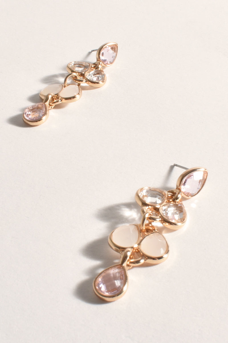 ADORNE LAYERED GLASS TEARDROPS EARRINGS IN PINK AED3394