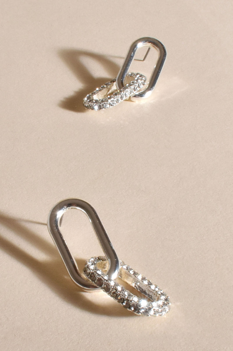 Diamante Link Drop Earrings in Silver