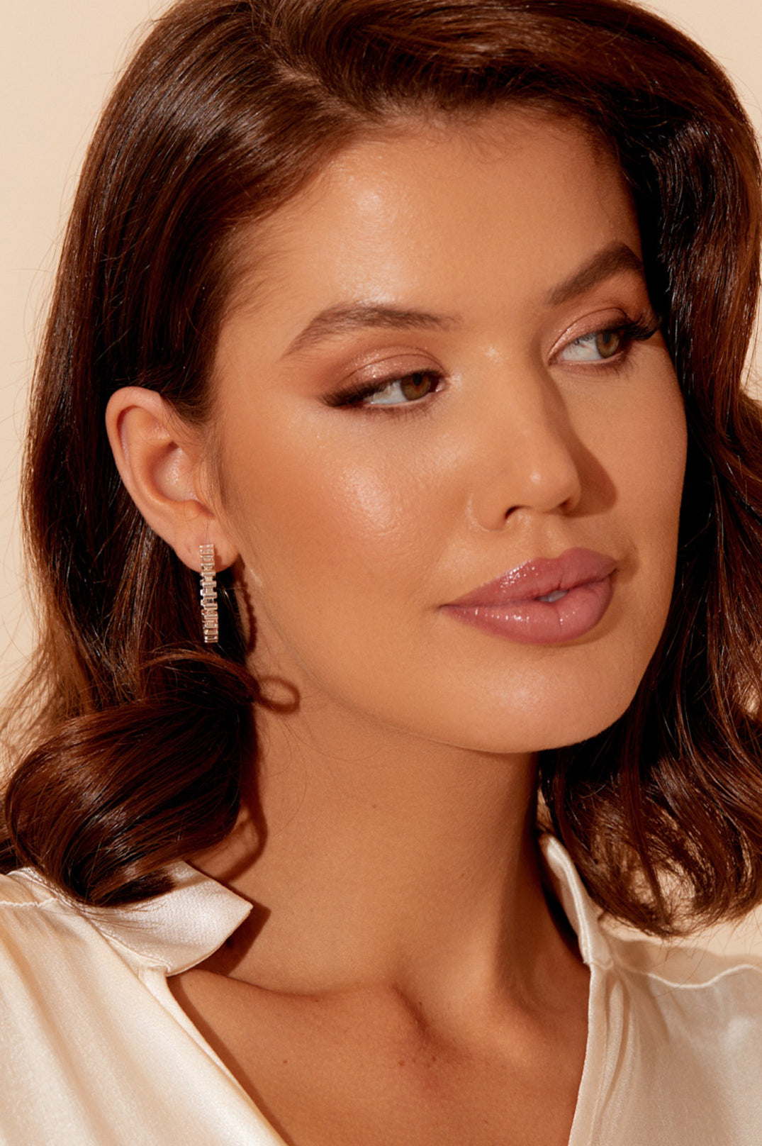 Mini Rectangle Detail Hoops in Silver