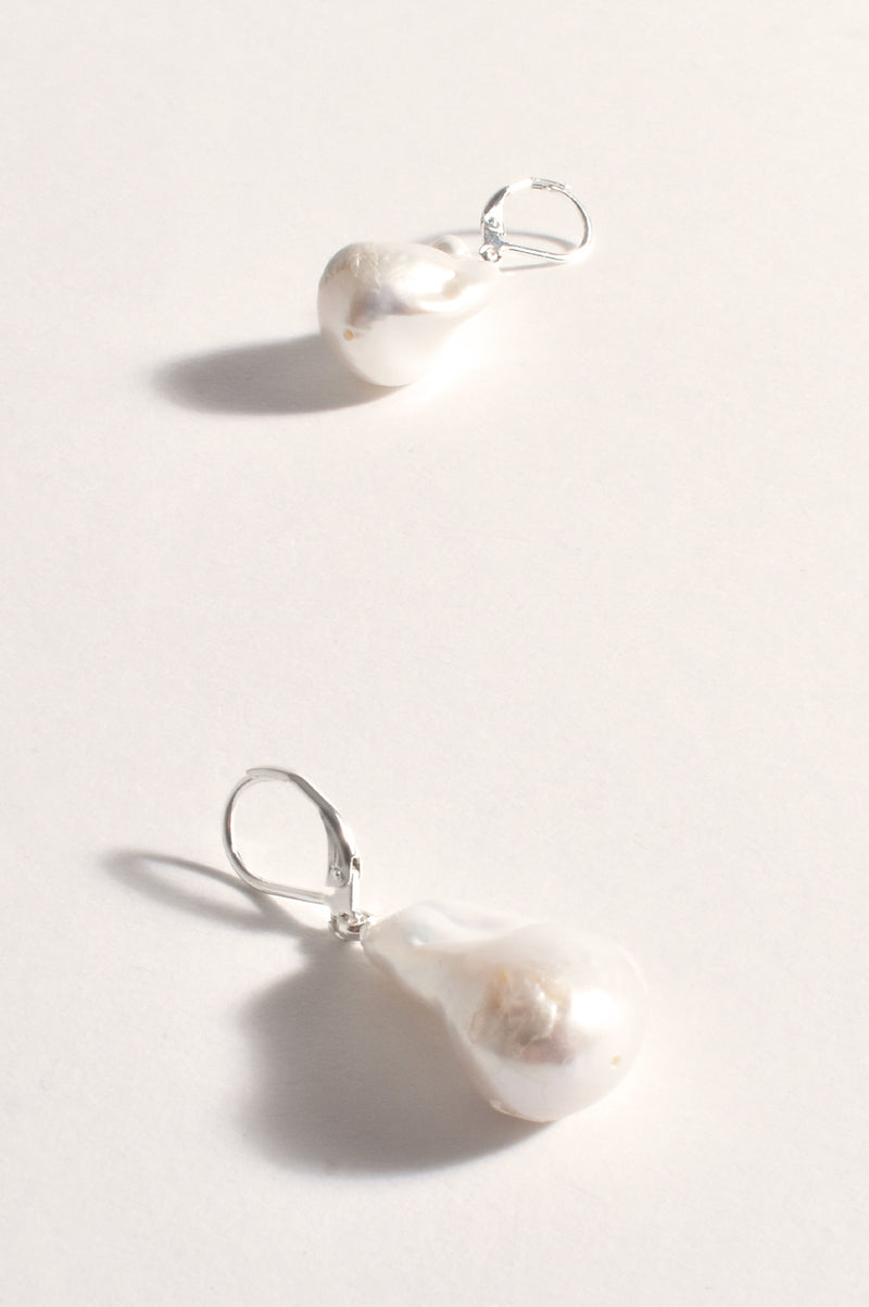 Adorne Large Freshwater Pearl French Hook Earrings Silver AED3775