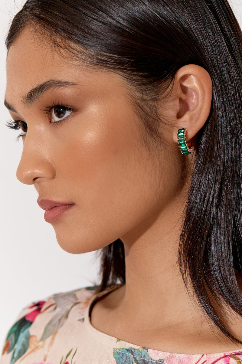 Adorne Baguette Jewel Mini Hoops Green AED3857