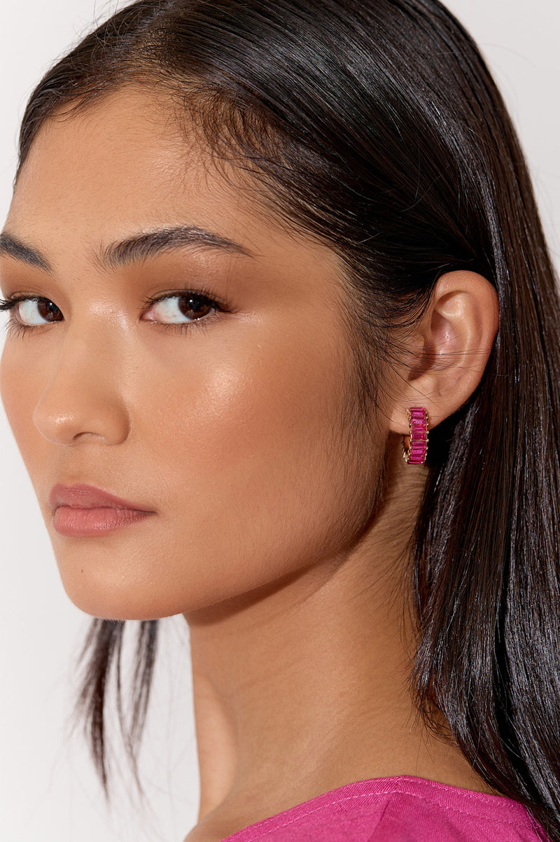 Adorne Baguette Jewel Mini Hoops Hot Pink AED3857