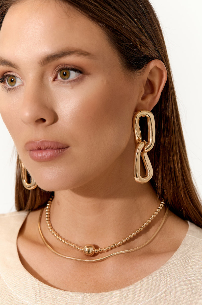 Adorne Statement Link Earrings in Gold AED3938