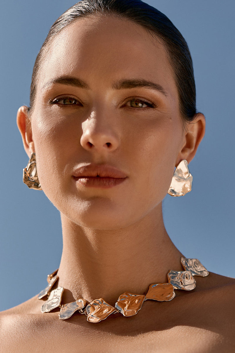 Adorne Hammered Metal Statement Stud Earrings AED3943