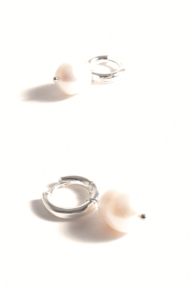 Adorne Baroque Pearl Drop Mini Hoops in Silver AED3981