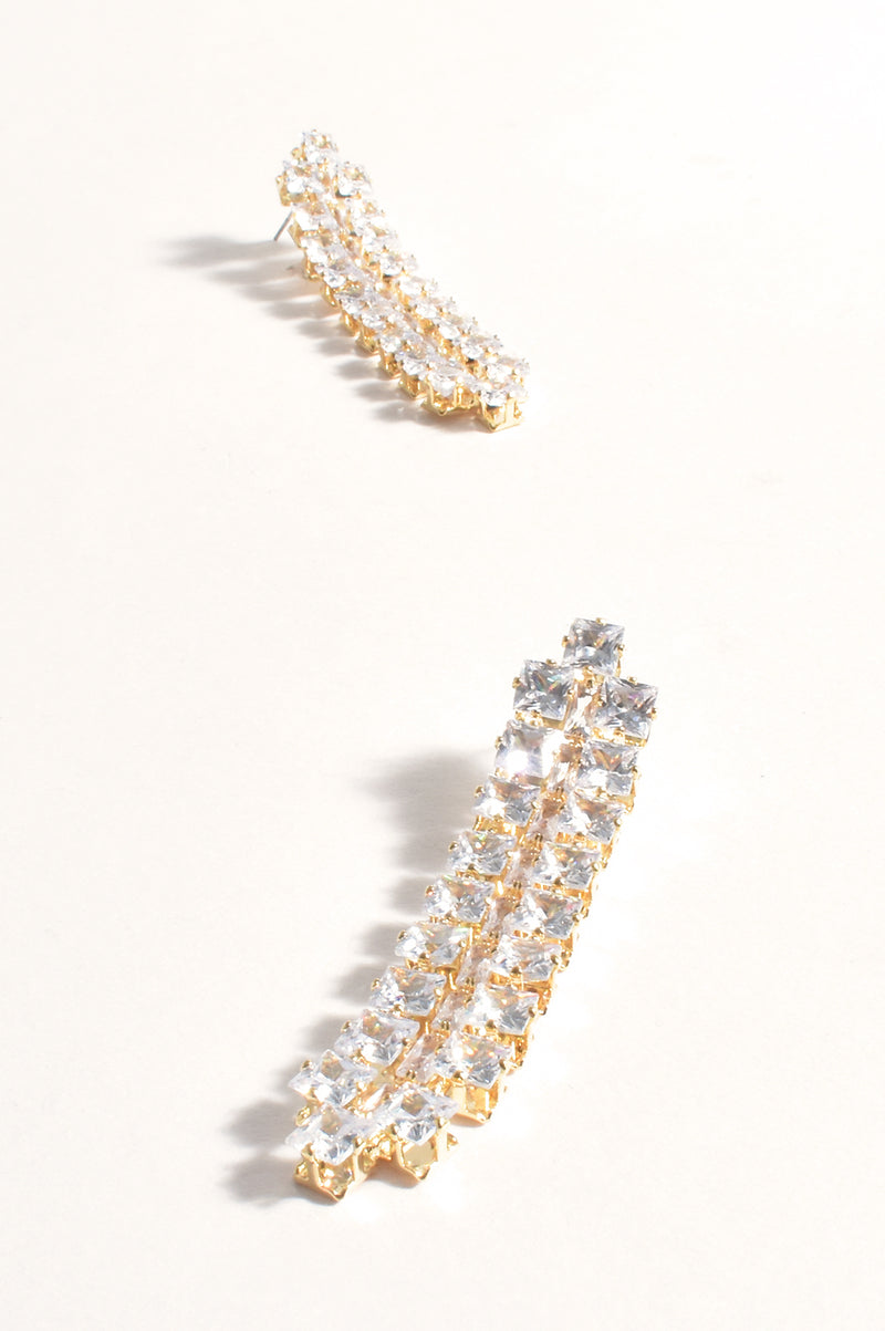 Adorne Diamante Panel Drop Earrings in Gold AED4001