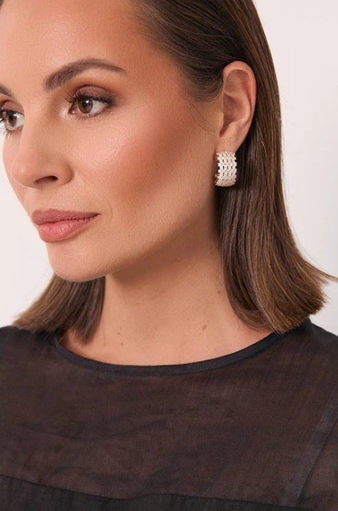 Adorne Mini Diamante Rows Hoops Gold AEA4156