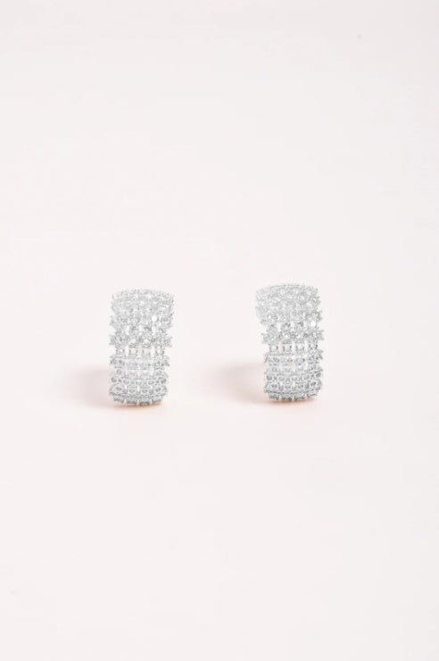 Adorne Mini Diamante Rows Hoops Silver AEA4156