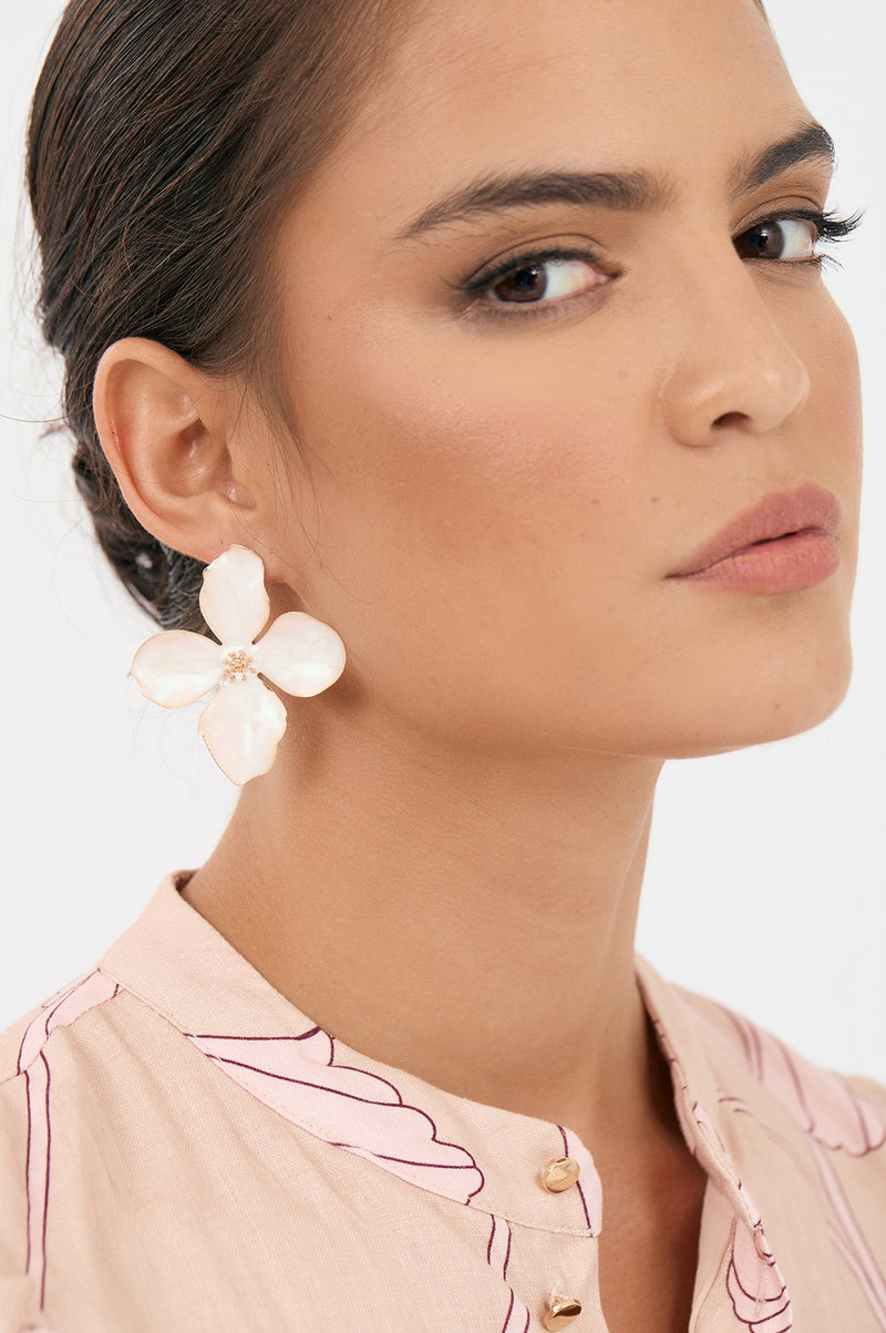 Adorne Enamel Painted Floral Earrings Cream AED4180