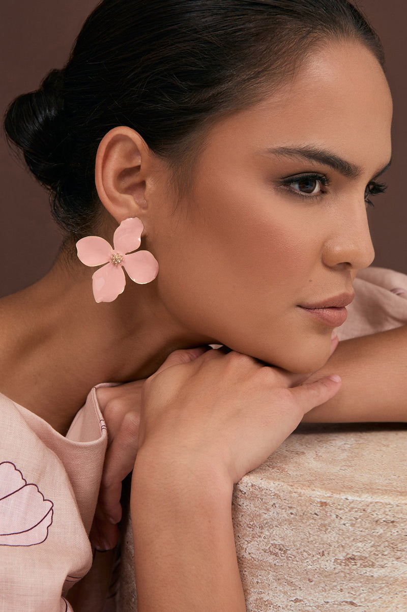 Adorne Enamel Painted Floral Earrings Pink AED4180