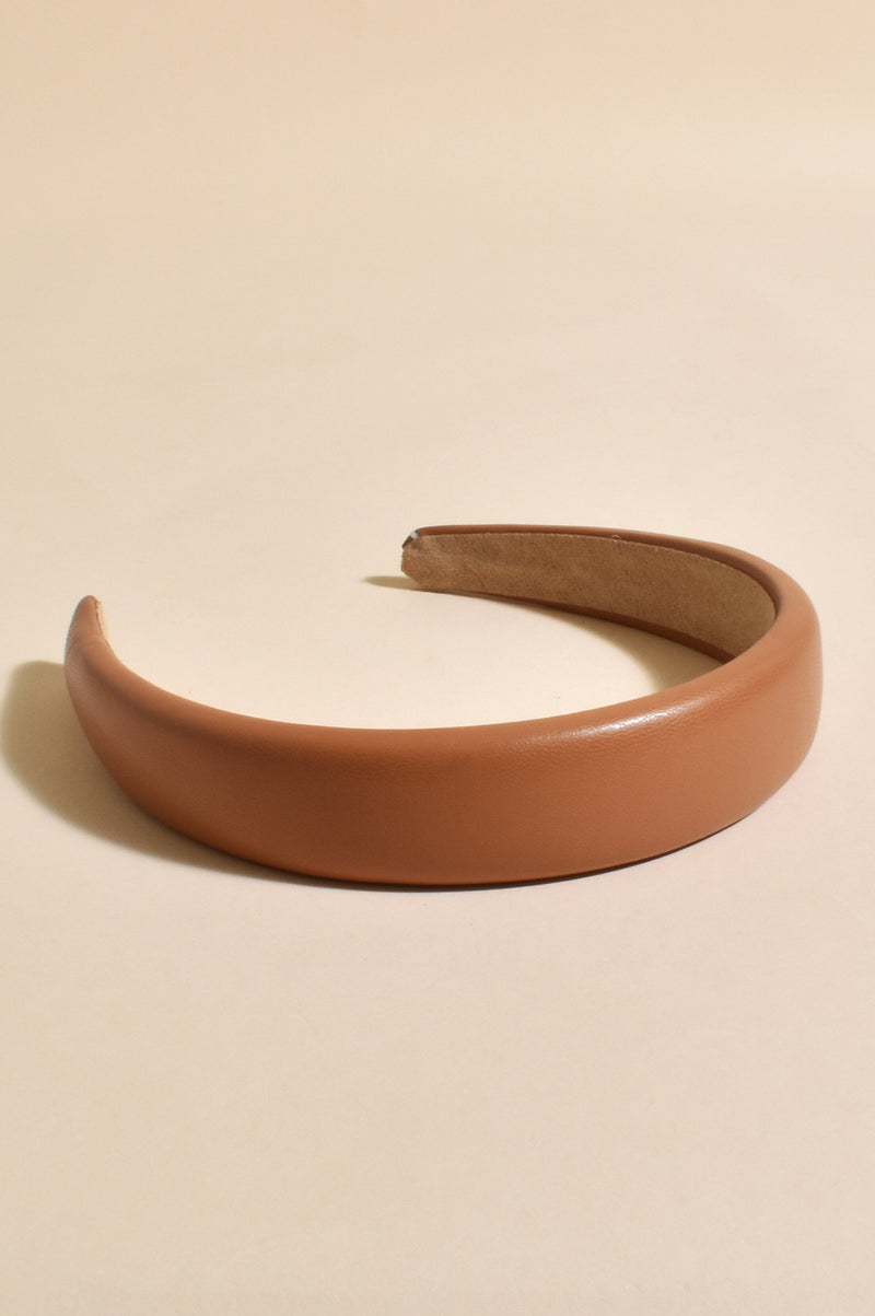Faux Leather Event Headband in Tan
