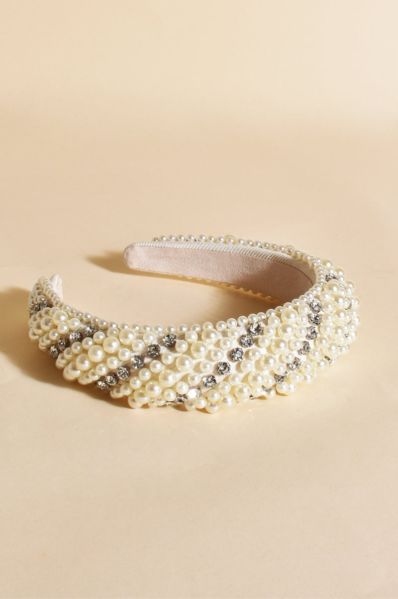 Pearl Diamante Headband in Cream