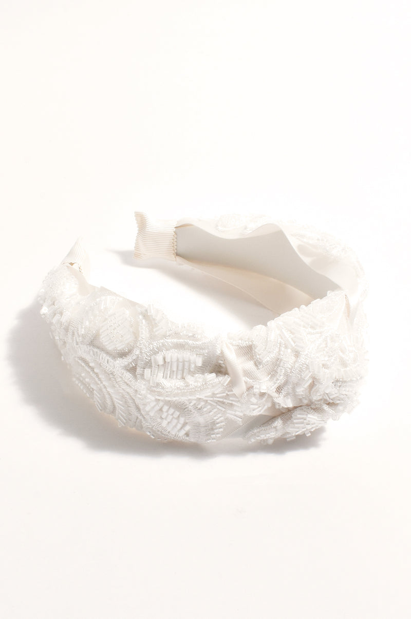 Adorne Beaded Knot EVent Headband in Cream AHD0992