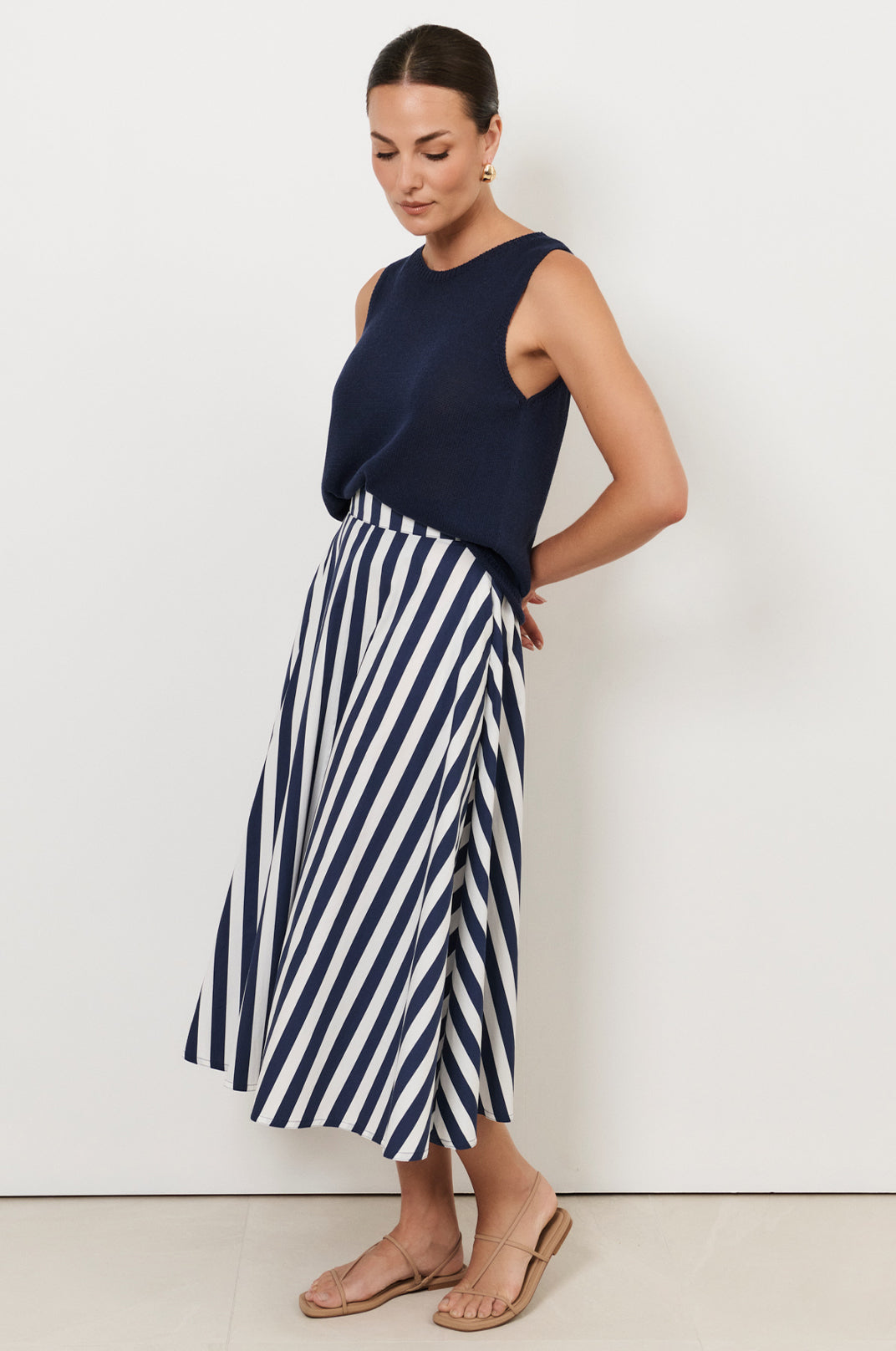 Adorne Elsie A Line Midi Skirt In Stripe