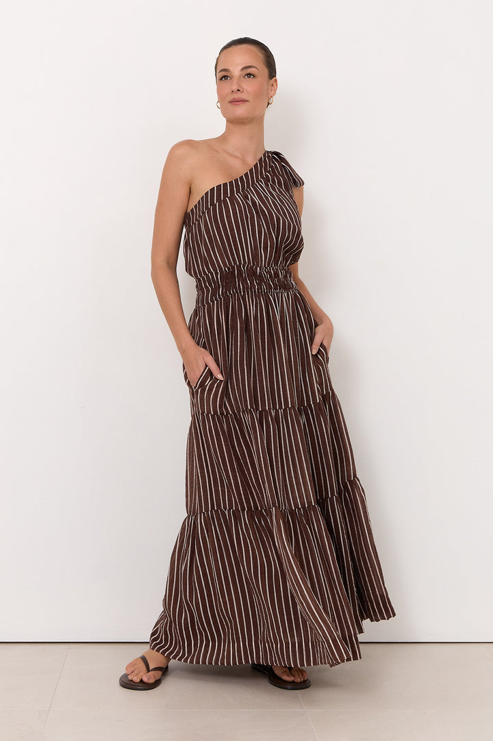 Adorne Eve One Shoulder Maxi Dress in Stripe