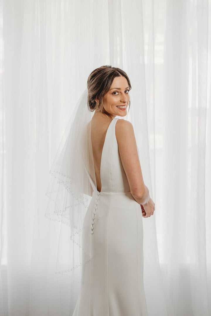 Beaded Veil Ivory or White Double Teir AN6033