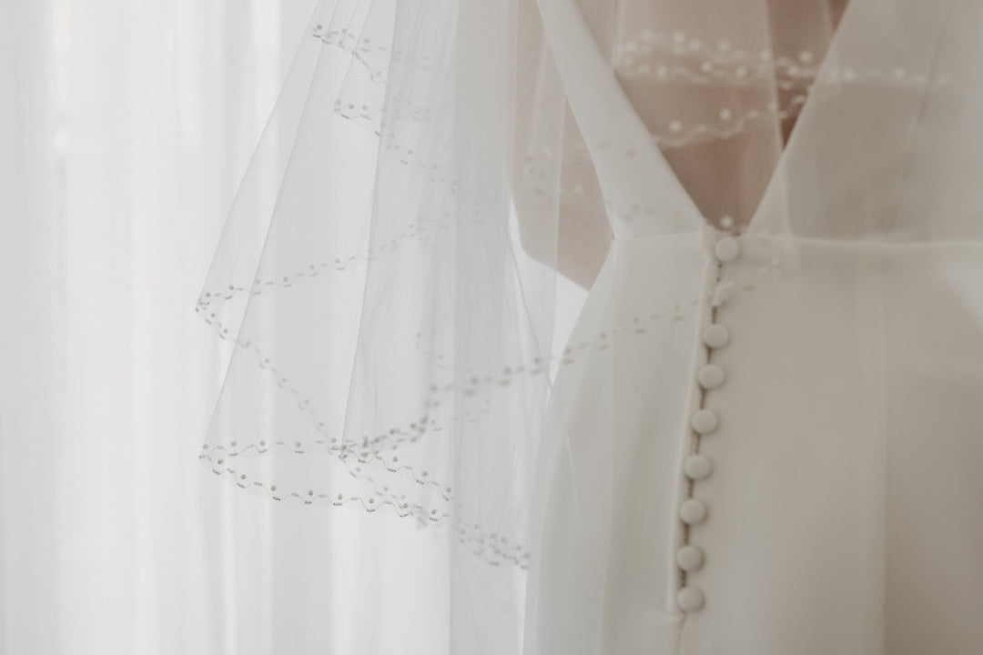 Beaded Veil Ivory or White Double Teir AN6033