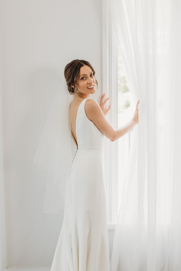 Beaded Veil Ivory or White Double Teir AN6033