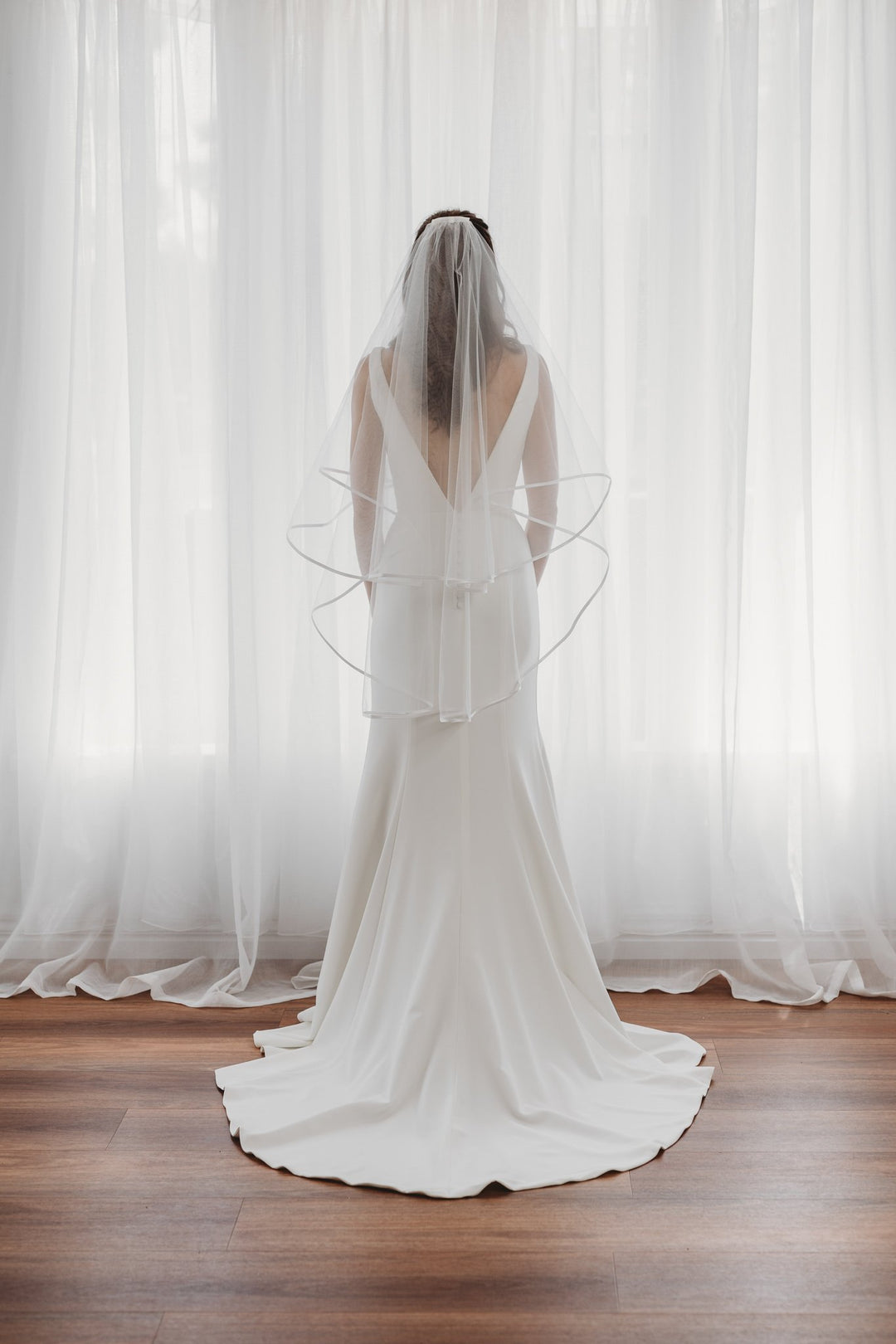 Satin Edge Veil Double Teir AN6038 Ivory or White