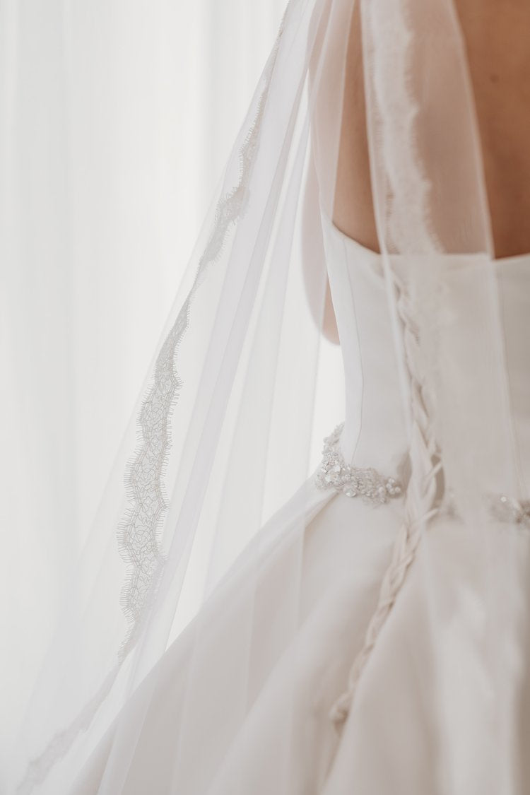 Lace Trim Veil Ivory or White Single Teir AN6043L