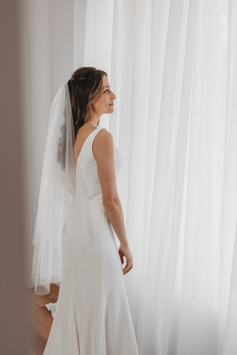 Plain Veil Ivory Double Teir AN6046