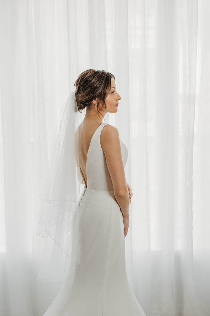 Beaded Veil Ivory Double Teir AN6044B