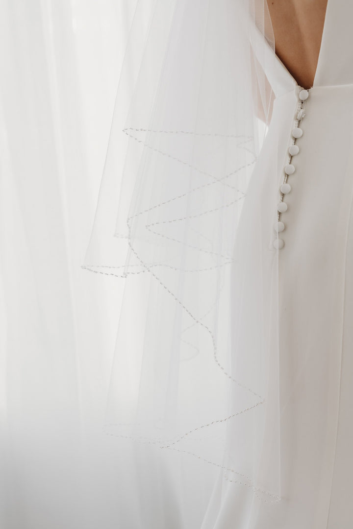 Beaded Veil Ivory Double Teir AN6044B